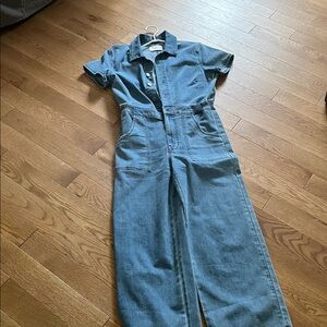 KanCan Medium Blue Denim jumpsuit with Front Patch Pockets